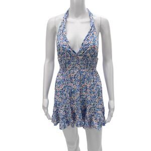 Rays for Days Womens Mini Floral Halter Dress Blue Rayon Size XS